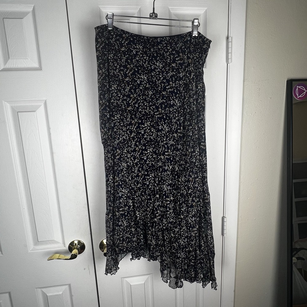 Anne Klein ll size 12 floral 100% silk Maxi skirt lined Assymetrical